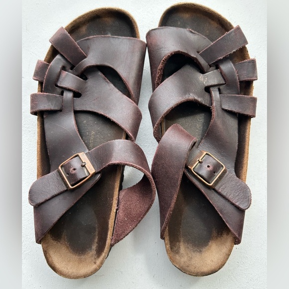 Birkenstock Sandals Pisa Dark Brown Leather Straps Boho Size 40 As Is - Picture 2 of 7